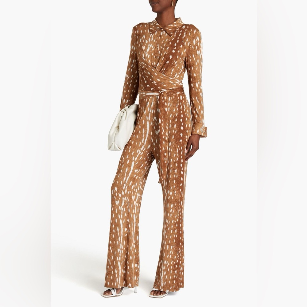 Deer 🦌 Print Brown Patterned Women's Jumpsuit